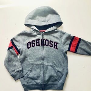 Kids OshKosh B’Gosh Spellout Hoodie Sweatshirt, SZ 7, Like New, Gray w. Red & Bl